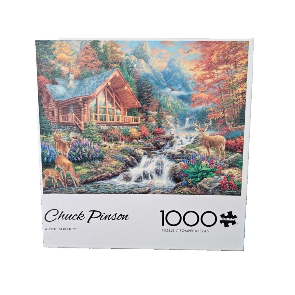 Buffalo Alpine Serenity 1000 Pc Jigsaw Puzzle Scenic Deer Waterfall Chuck Pinson